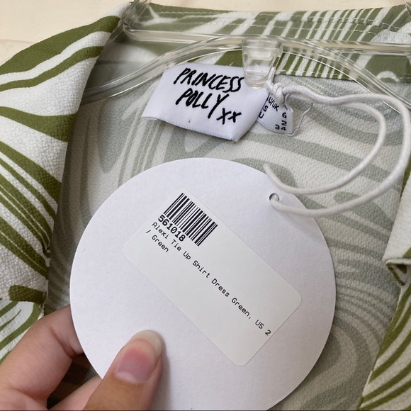 NWT Princess Polly Alexi Tie Up Shirt Dress In Green 2 - Picture 4 of 6